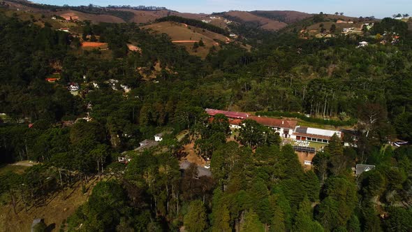 Aerial video of a hotel in the mountains of Campos do JordÃ£o, Brazil