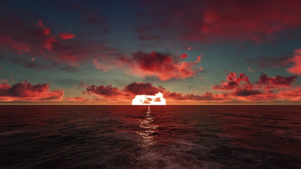 Crimson Sunset Over The Ocean