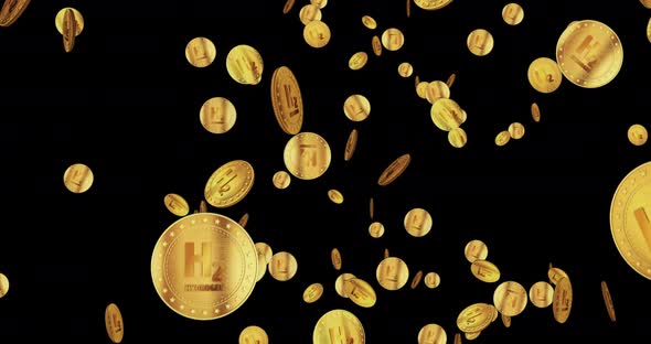 Hydrogen H2 golden coin falling rain loop alt