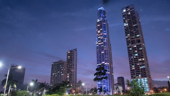 Evening timelapse of skyscrapers in Panama City