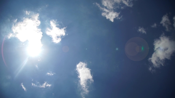 Hot Sun Background With Clouds And Flare