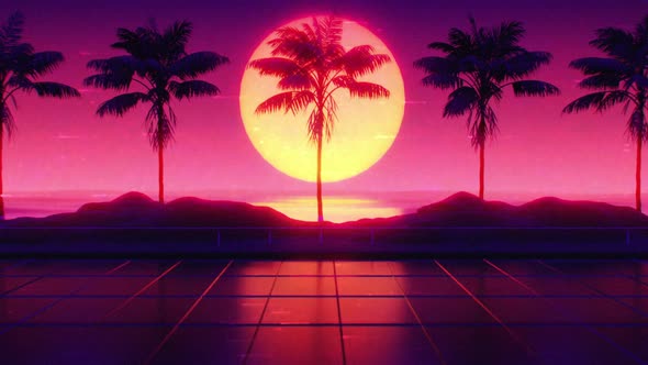 80's Retrowave Sunset Background 4K