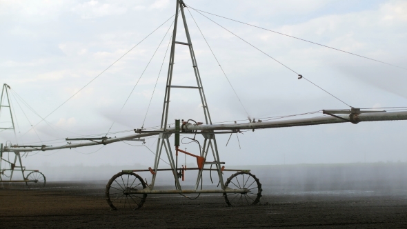 Center Pivot With Drop Sprinklers In a Field