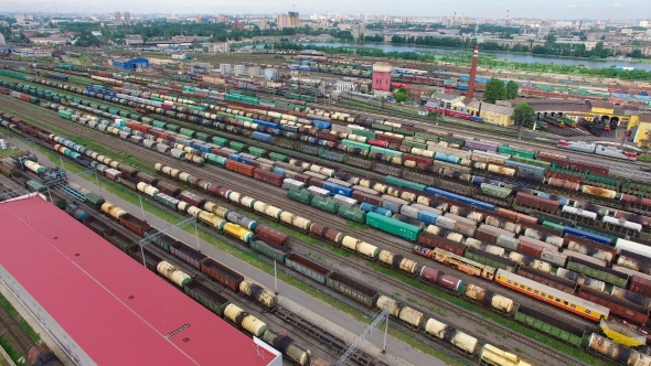 Railway Yard With a Lot Of Railway Lines and trains