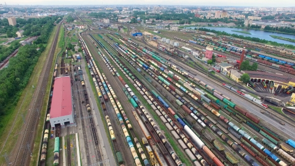 Railway Yard With a Lot Of Railway Lines And Freight Trains