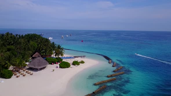 Drone view panorama of island beach by ocean with sand background alt
