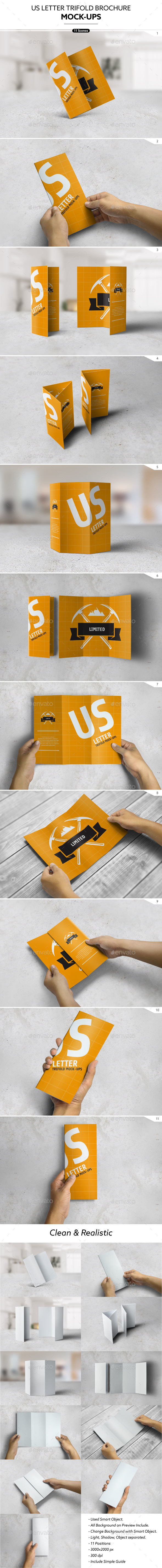 US Letter Trifold Brochure Mock-Ups - Brochures Print