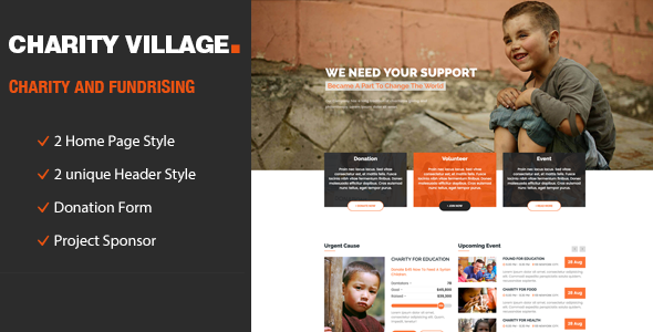 Charity Village - Responsive HTML Template for Fund Raising
