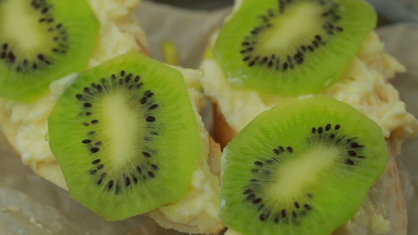 Sandwich With Cheese And Kiwi Paste Of Garlic And Parmesan