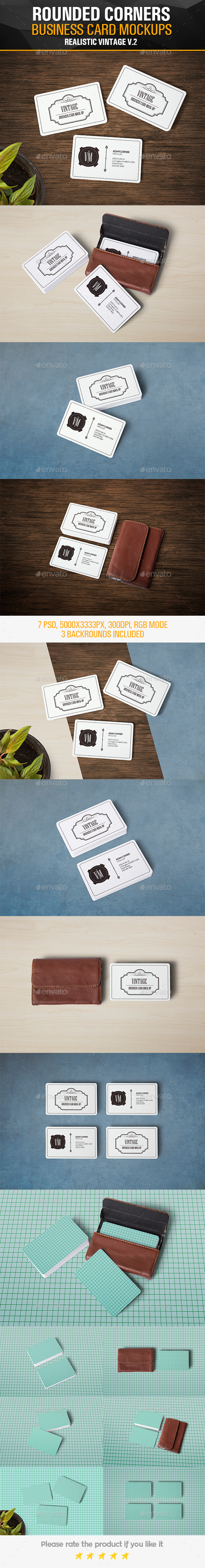 Rounded Corners Realistic Vintage Business Card Mockups - Business Cards Print