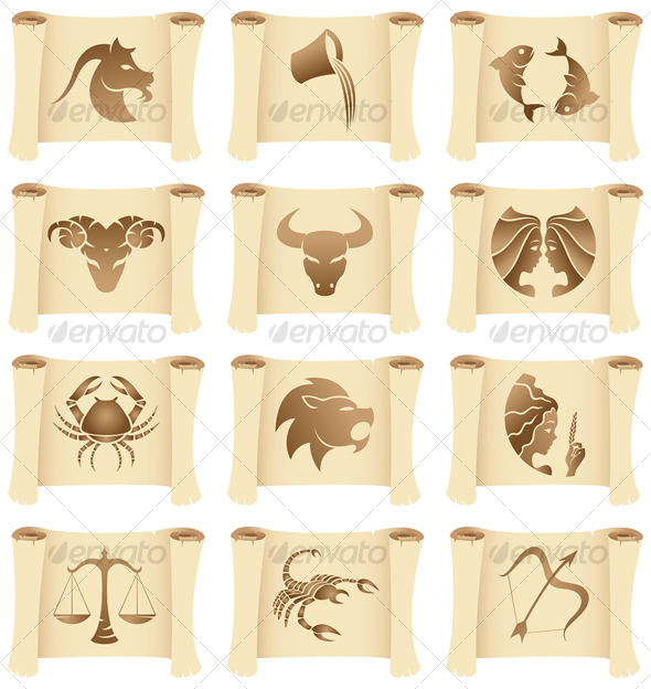 grunge Zodiac Signs on manuscripts by cidepix | GraphicRiver