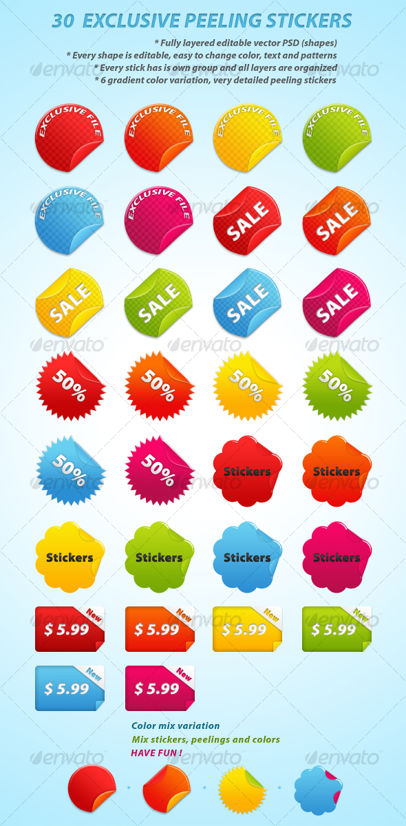 30 EXCLUSIVE PEELING STICKERS - Web Elements