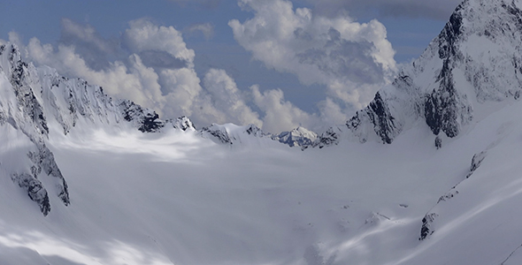 Snow Covered Mountain Tops Russia Caucasus.