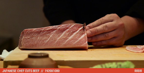 Japanese Chef Cuts Beef Sashimi