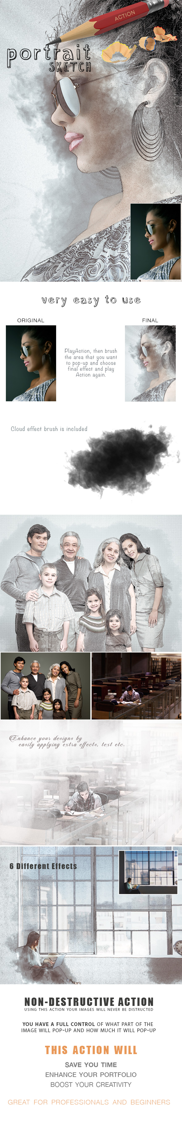 Portrait Art Sketch Action - Photo Effects Actions
