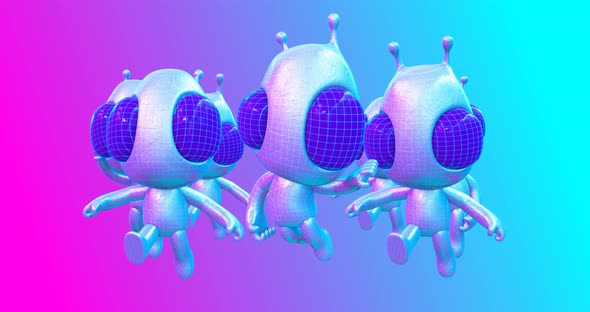 4k motion design. 3d animation seamless pattern. Funny alien in abstract space