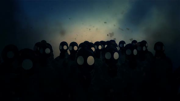 Chemical War Ambiance And Soldiers With Gas Masks alt