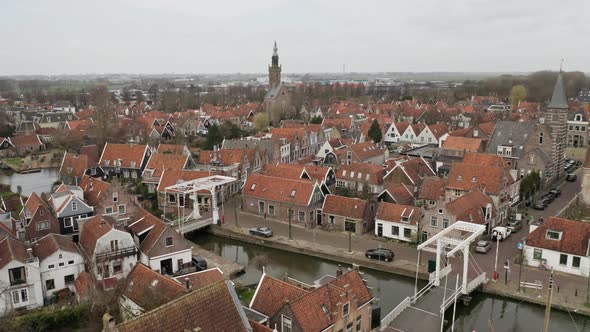 Netherlands Flying Over a Small City in the Netherlands. Typical Dutch Houses. a Flock of Birds alt
