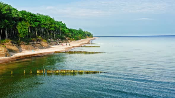 Stunning beach at Baltic Sea in Poland, aerial view alt
