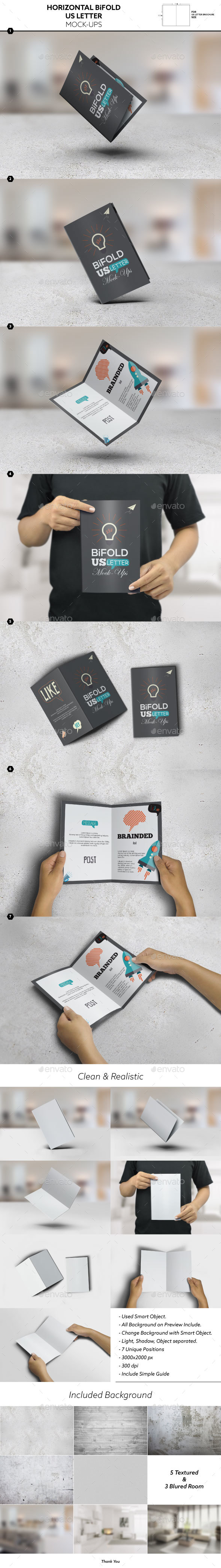 Horizontal Bifold Brochure US Letter Mockups - Brochures Print