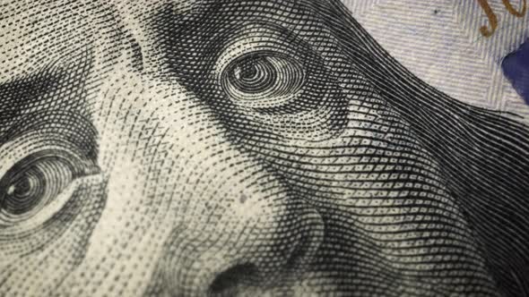 American One Hundred Dollar Paper Banknote in Close Up Macro View Dolly Shot alt