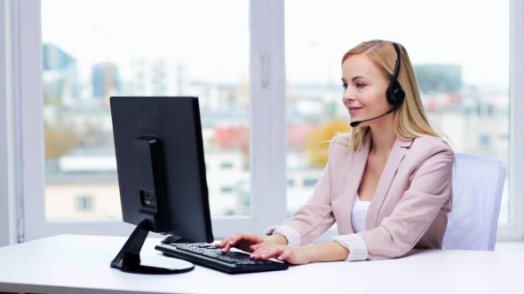 Businesswoman With Computer And Headset Talking 24 alt