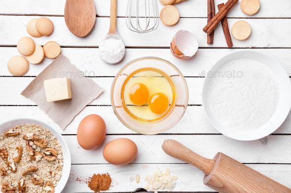 Baking and cooking concept, variety of ingredients and utensils Stock Photo by tommyandone