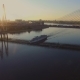 aerial view of passenger ferry passing through the target cable-stayed bridge - VideoHive Item for Sale