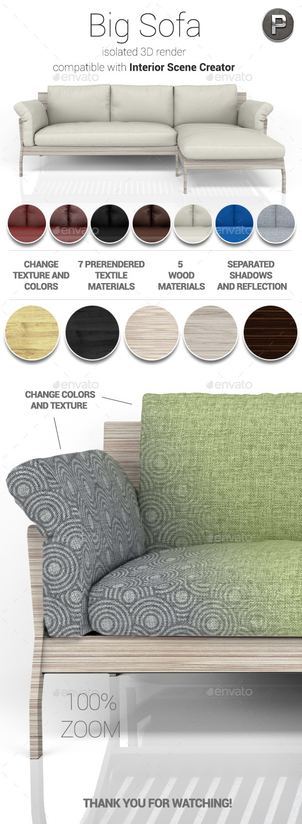 Big Sofa Isolated 3D Render - Objects 3D Renders