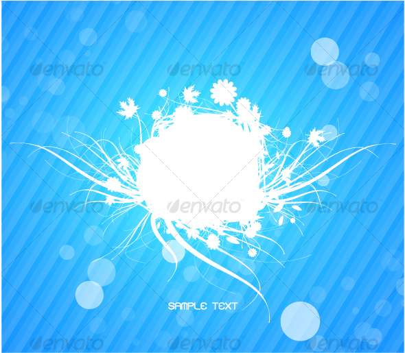 White floral frame on blue. Abstract background - Flourishes / Swirls Decorative