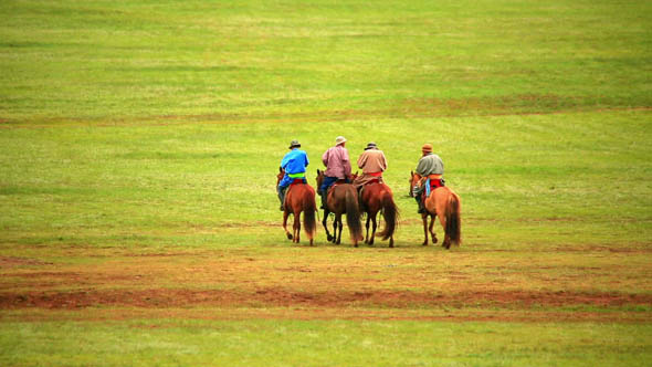 People Riding Horses in Mongolian Landscape 2