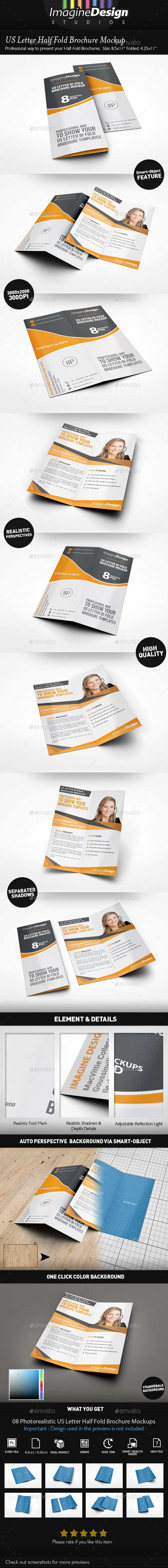 US Letter Half-Fold Brochure Mockup - Brochures Print