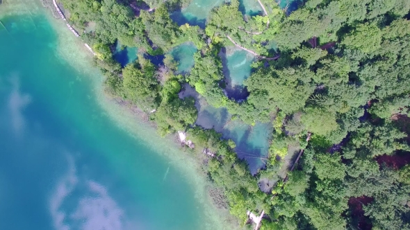 Aerial View Of Waterfalls And Lakes In Plitvice National Park
