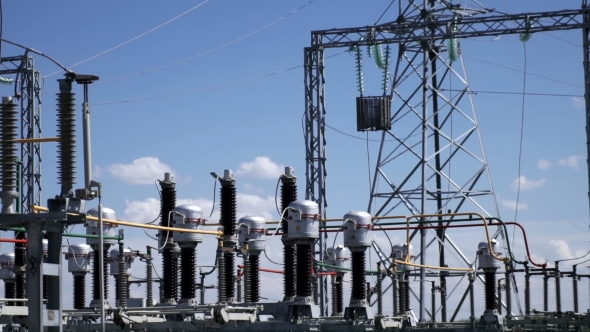 Electric Power Station. Power Lines.