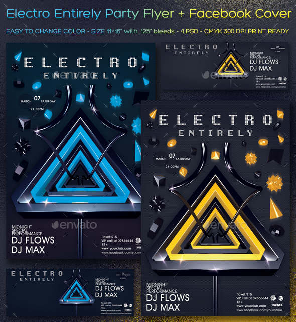 Electro Entirely Party Flyer/Poster/Facebook Covers - Clubs & Parties Events