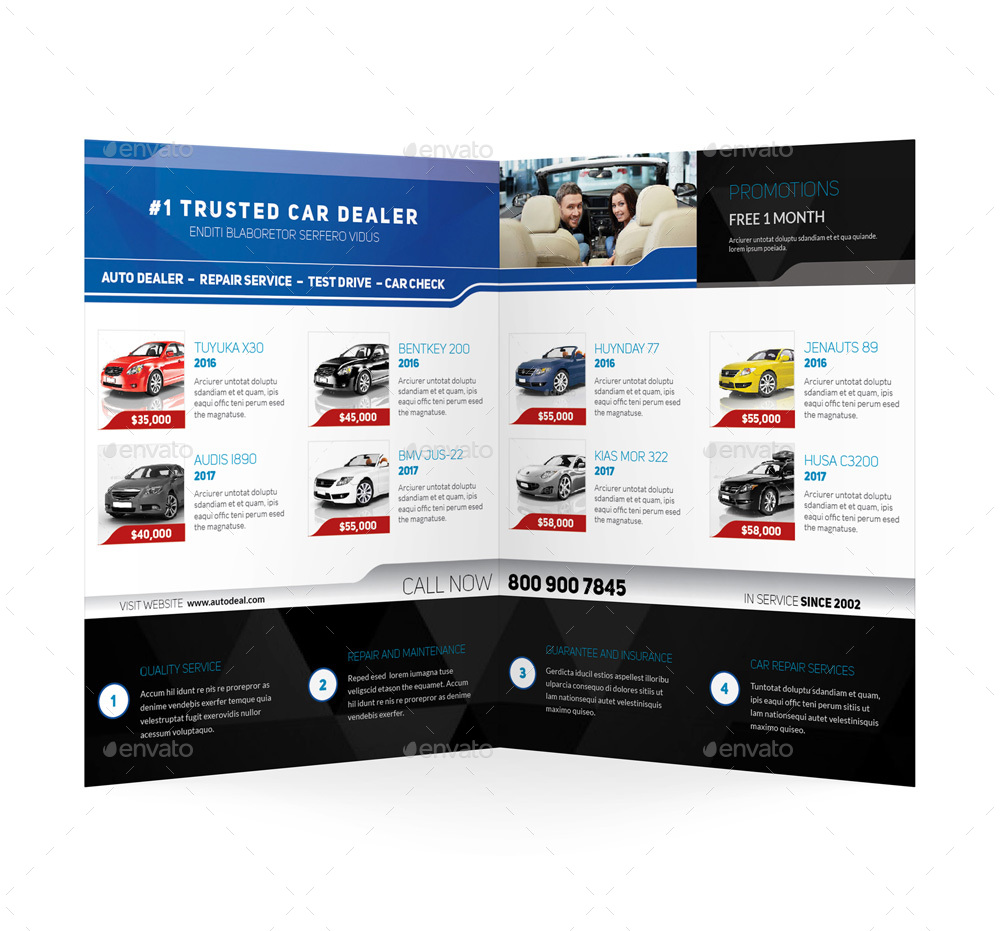 Auto Dealer Bifold / Halffold Brochure, Print Templates | GraphicRiver