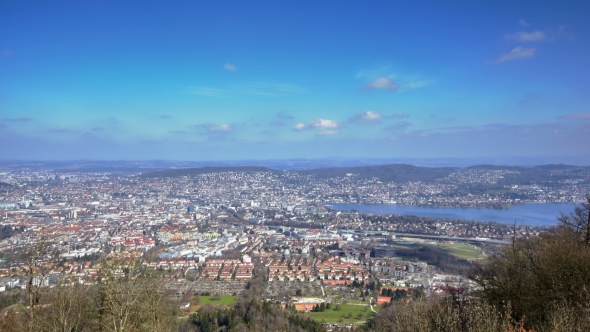 Aerial View of the City of Zurich From Uetliberg Hill