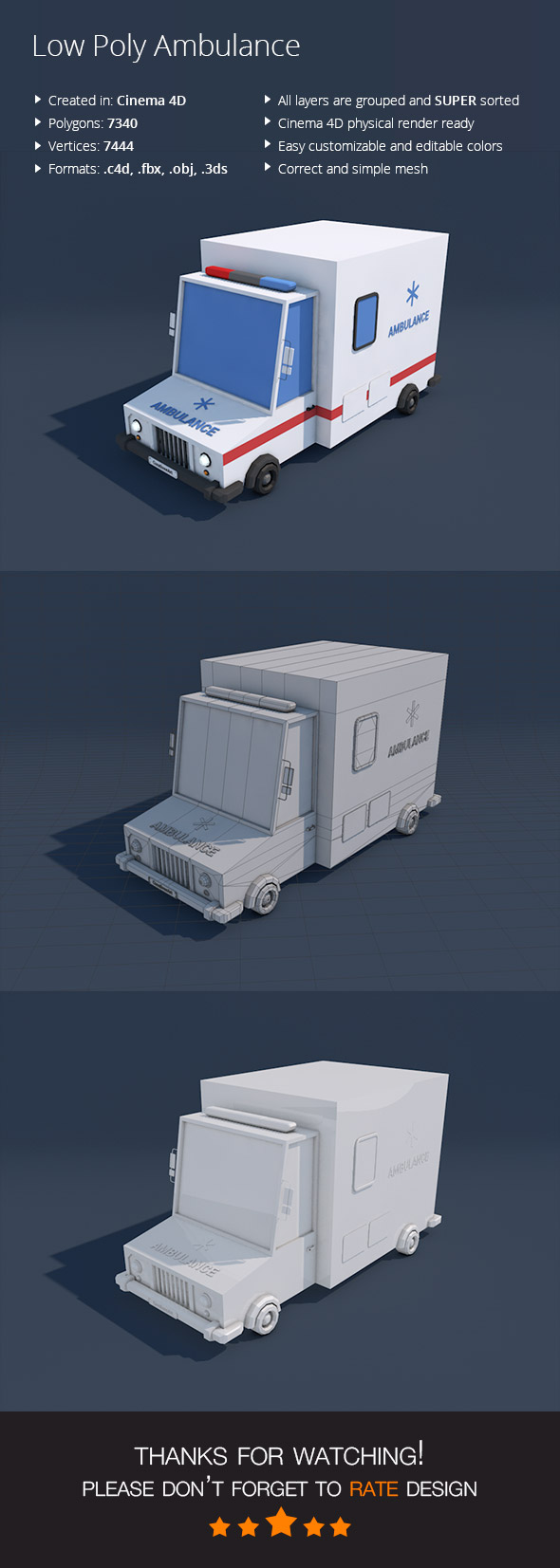 Low Poly Ambulance Car - 3DOcean Item for Sale