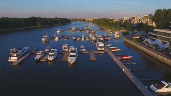 Marina Full Yachts And Boats At Sunset