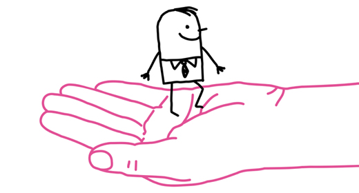 Cartoon characters with human big hands