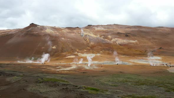 Landmannalaugar Geothermal Field in Iceland with drone video moving up. alt