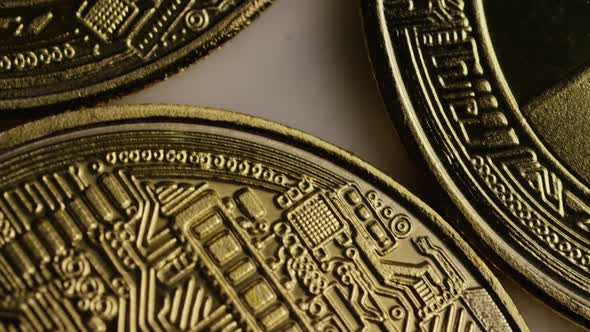 Rotating shot of Bitcoins (digital cryptocurrency) alt