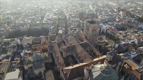 Top view of impressive Catholic church in Granada, surrounded by dense city