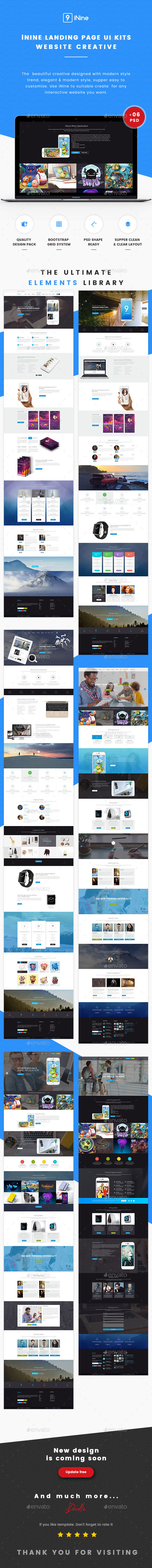 Nine UI Kits Landing Pages & Web Design Template - User Interfaces Web Elements
