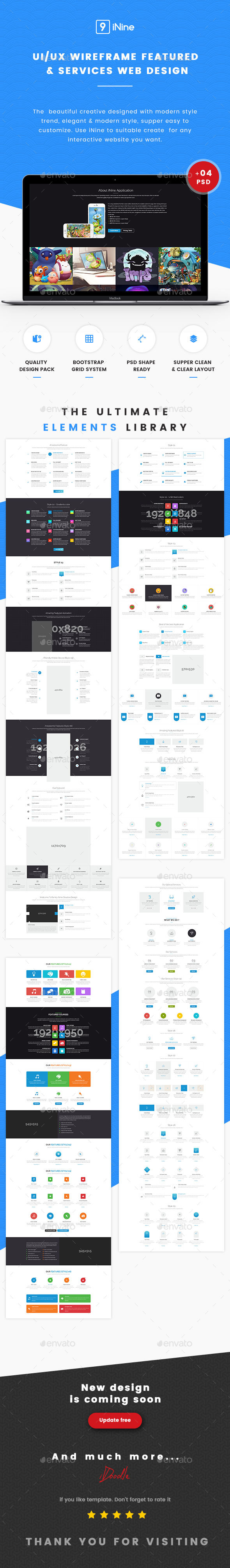 UI Kits Wireframe Featured & Services - 04 PSD - User Interfaces Web Elements