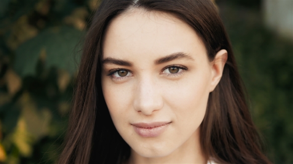  Portrait Of Young Beautiful Woman On Green Background Summer Nature alt