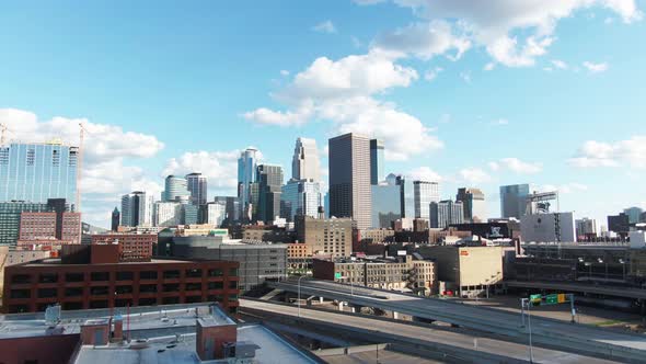 Twin Cities Minneapolis Minnesota Blue Skies 4K Drone Footage of the City Skyline alt