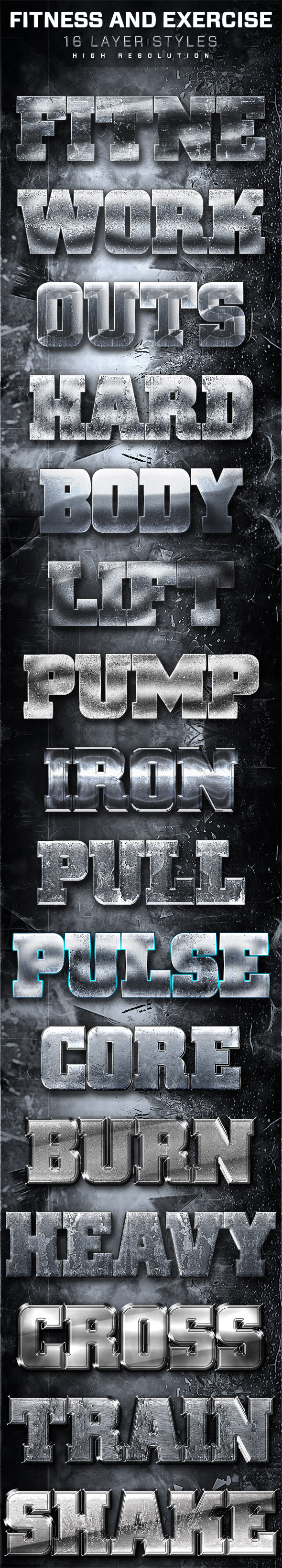 16 Fitness And Exercise Layer Styles - Text Effects Styles