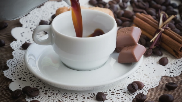 Coffee Being Poured Into Coffee Cup