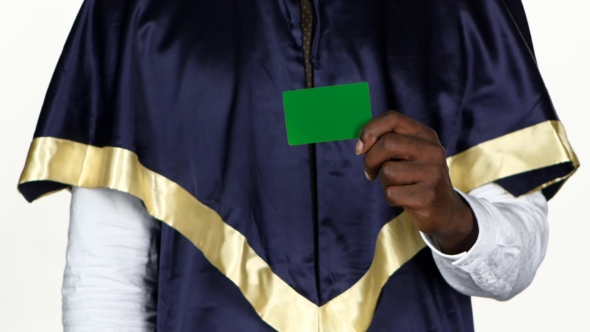 Graduate Holds a Green Card. White.  alt